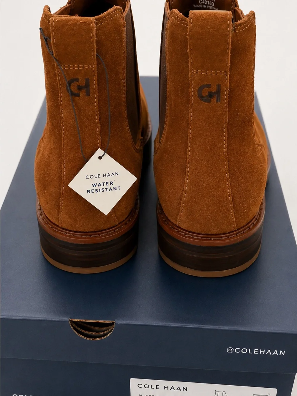 Cole Haan Judson Grand Chelsea Boots 9.5M Spiced Brown Suede Water Resistant NIB